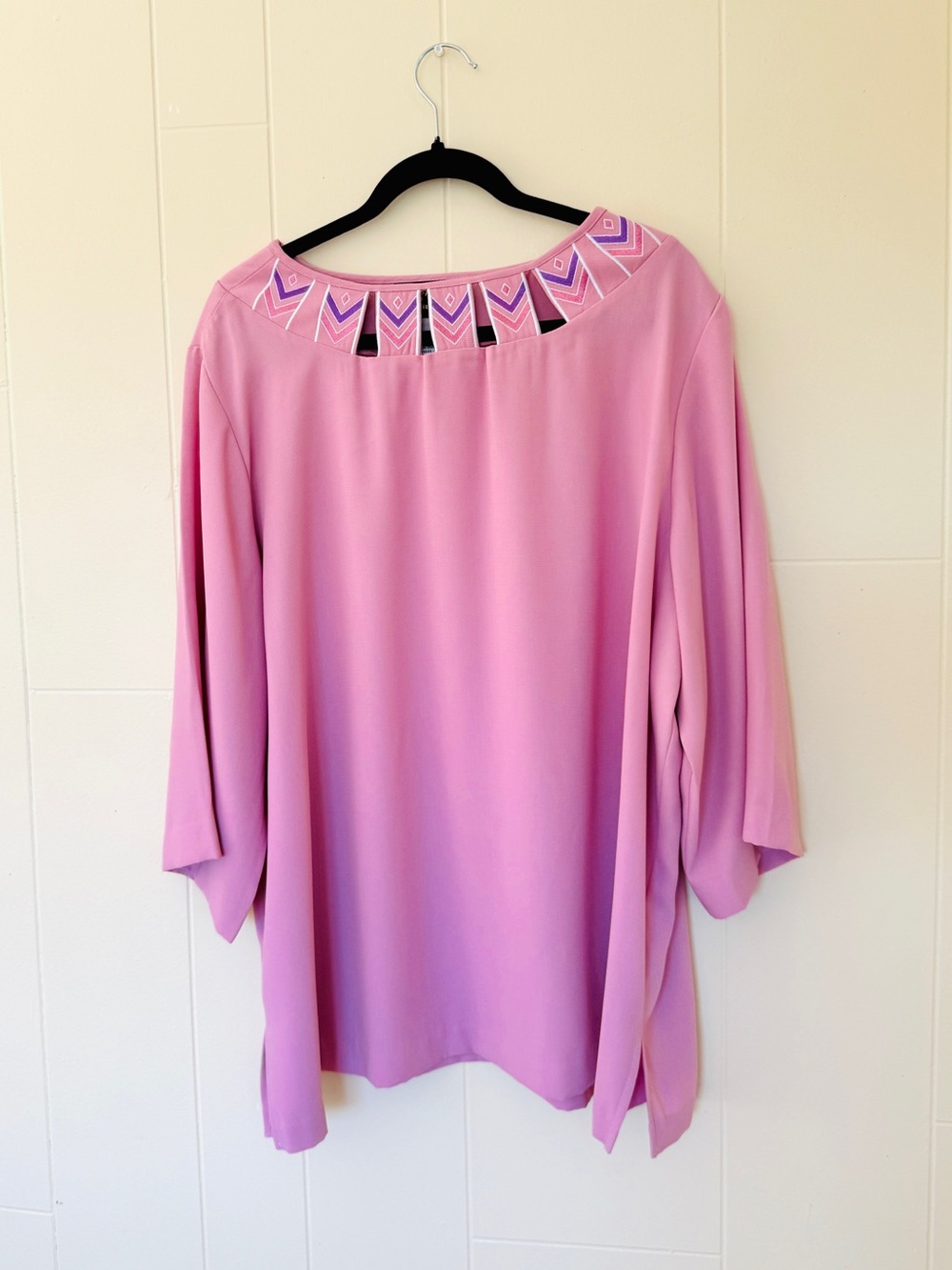 Vintage 90s Bob Mackie Wearable Art Pink Embroidered Blouse 2X